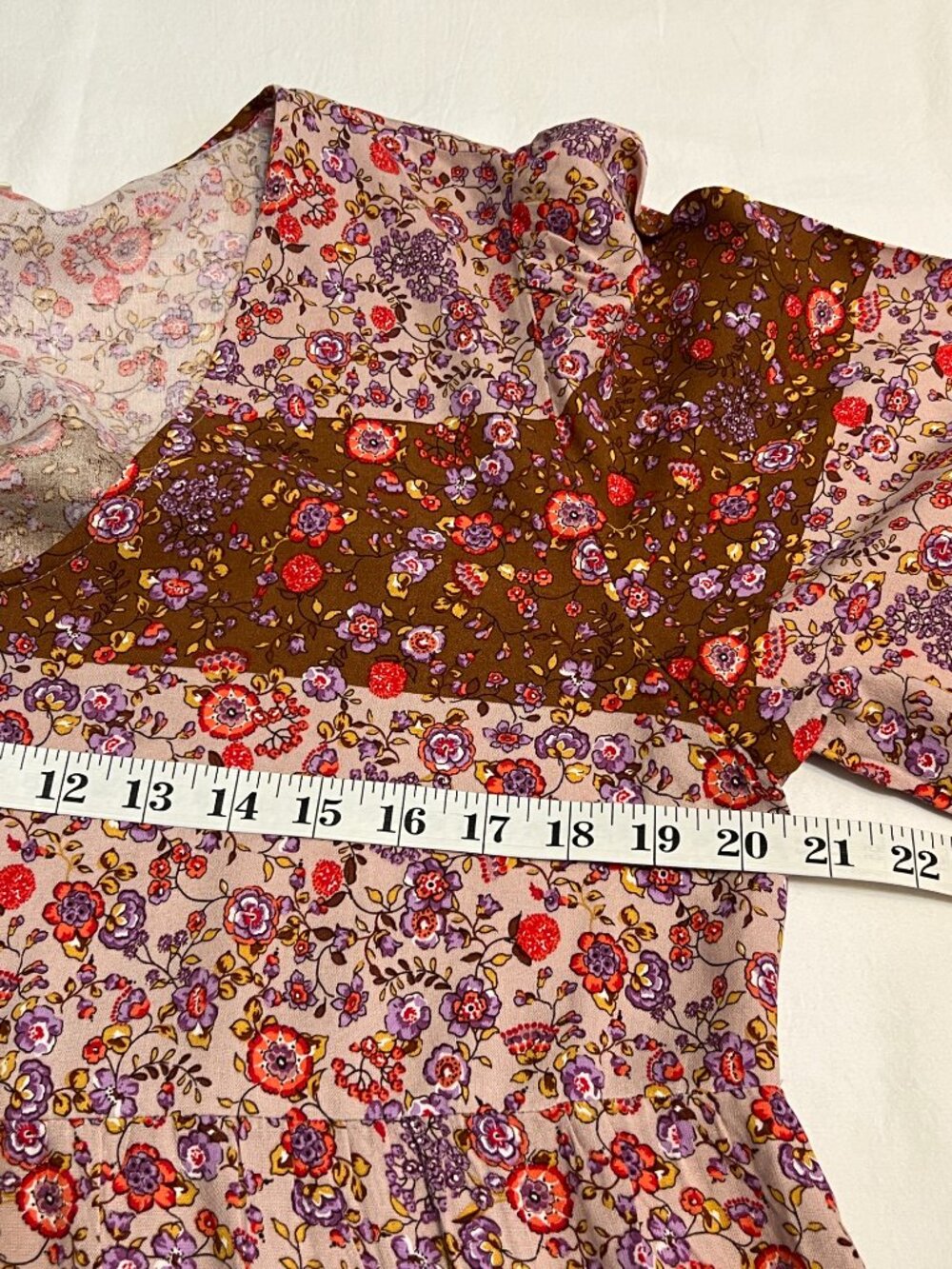 Southern Cotton Floral Boho Maxi Dress Medium Pink Brown Tiered Prairie Cottagec - Picture 7 of 8